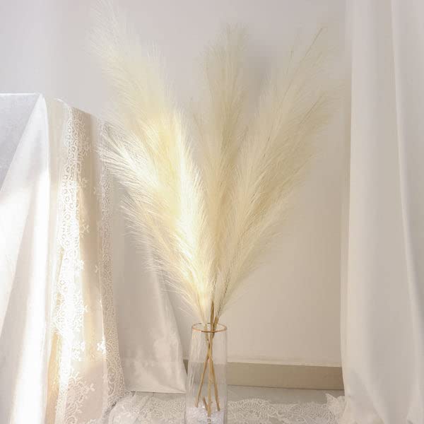 Tableclothsfactory 3 Stems | 44" Cream Artificial Pampas Grass Plant Sprays, Faux Branches Vase Flower Arrangement - color: Cream
