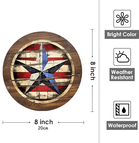 Rustic Wall Decor Wall Plaque Sign Round Metal Tin Sign American flag Wreath Round Welcome Door Hanging,Suitable for Home Garden Kitchen Bar Cafe Restaurant Garage Wall Decor Retro Vintage 8x8 Inch (US Star) - color: US Star