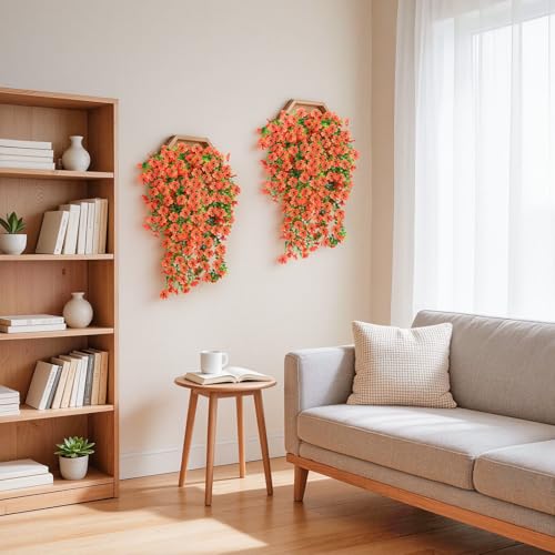 Artificial Hanging Flowers for Outdoors, 6PCS Faux Silk Artificial Flowers for Outdoors, UV Resistant Fake Flowers, No Fade Trailing Greenery, Decor for Home Porch Patio Balcony Garden Yard - color: Orange