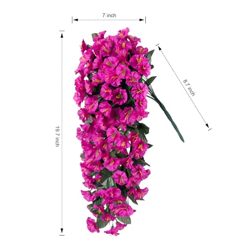 HyeFlora Artificial Fake Hanging Flowers Plants for Outdoor Outside Decoration, 2PCS Faux Silk UV Resistant Look Real Fuchsia Morning Glory Trailing Vines for Home Planter Porch Patio - color: Fuchsia 2