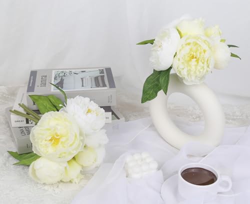 Cream Peonies Silk Flowers 2 Bouquets Fake Peonies 14 Heads Faux Peony Flowers with Stems for Wedding Decoration Bride Bouquet Faux Flowers Crafts Floral Arrangement (Cream) - color: Cream