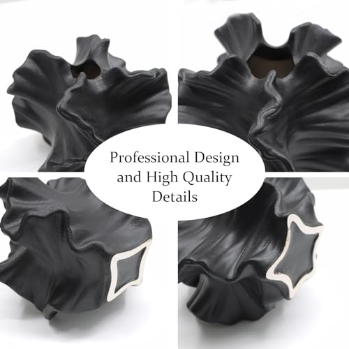 Ceramic Vase - Set of 2 for Home Decor,Black Flower Shape Pampas Vases Minimalist Nordic Boho Style for Modern Farmhouse Decor, Living Room、 Kitchen、Mantle、Bedroom、Dining Table、Office - color: Flower Shape Black
