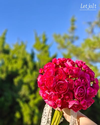 Letjolt Artificial Ranunculus Flower ROSEO Pink, 18pcs | Silk Flowers, Wedding Engagement Centerpieces, Bridal Shower Decorations, Home Decor, Faux DIY Bouquet - color: Rose Red