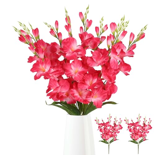 2 Bundles Hot Pink Gladiolus Artificial Flowers 10 Heads 26.38" Silk Faux Gladiolus Flowers for Wedding Centerpieces, Home Table Party Decor(Hot Pink) - color: Hot Pink