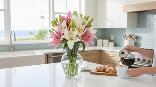 Stargazer Barn 10 Stem Pink & White Lily Bouquet - Fresh Cut Flower Delivery, Hand-Tied in the USA, Gift for Birthday, Anniversary, Sympathy or Home Decor - Vase Not Included - color: Pink/White