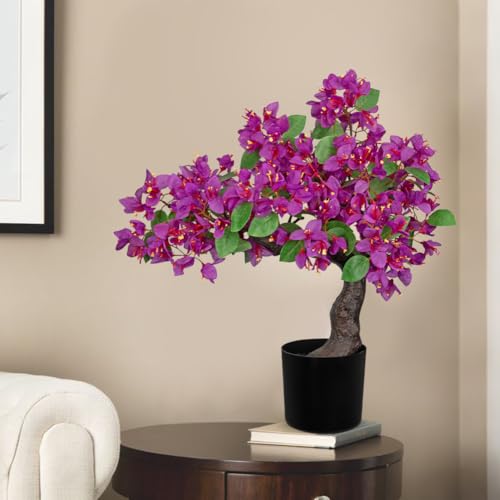 Briful Artificial Bougainvillea Flower Plant 20.8" Bougainvillea Bonsai Tree with Black Pot Silk Bougainvillea Floral Centerpiece for Home Office Room Table Shelf Mantle Decor(Purple) - color: Purple