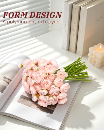 24 Pcs Ranunculus Artificial Flower Faux Silk Mini Ranunculus Flowers Fake Flowers for DIY Bouquet,Centerpieces Tables, Wedding Decor, Bridal Shower Decorations,Home Decor - color: Light Pink