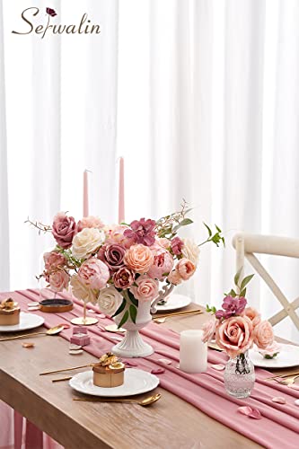 Serwalin Artificial Flowers Pink Wedding Cake Flowers, Fake Dusty Roses Peonies for Bouquets Table Centerpieces Wedding Home Decor, Baby Shower Party Flowers with Stems DIY Combo - color: A Abby Dusty Pink, size: 1 Box