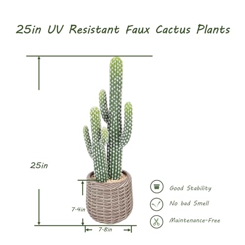 Nafresh Tall UV Resistant Faux Cactus Plant in Brown Woven Planter, 25in Realistic Texture Tall Fake Plant, Artificial Cactus Indoor Outdoor for Home Office Living Room Bedroom Porch Decor, 2 Pack - size: 25in - 2pack