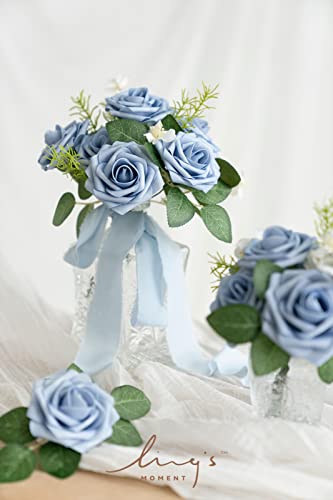 Ling's moment Artificial Roses, Provence, 3 Inch 25 Pcs | Foam Material, With Stems, DIY Floral, Wedding Bouquet/Centerpieces, Party/Room/Garden Decor - color: Blu- Provence, size: 25Pcs