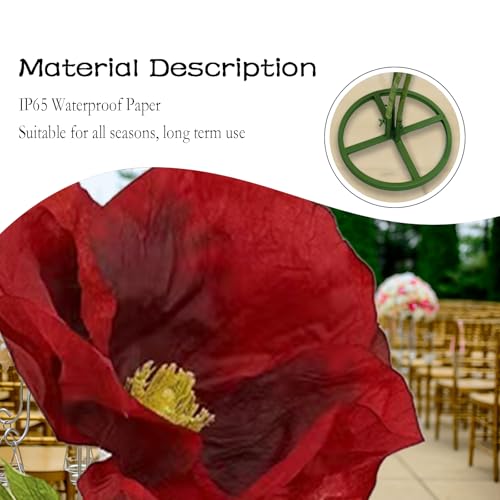 3PCS Giant Artificial Flower Set 3D Realistic Flowers Waterproof Durable Home Garden Wedding Decor Perfect for Party Office Hotel Exhibition Photography Props - color: Burgundy