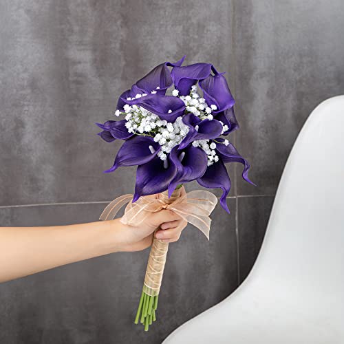 DuHouse 20Pcs Artificial Calla Lily Flower Real Touch Latex Flowers for DIY Wedding Bouquet Party Home Decor (Dark Purple) - color: Dark Purple, size: 20pcs