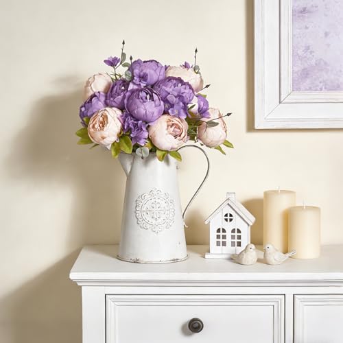 Mkono Peonies Artificial Flowers, 2 Packs 13 Stems Faux Peony Flowers Real Touch Fake Silk Bouquet for Arrangements Dining Table Centerpieces for Kitchen Bridal Wedding Party (2, Purple) - color: Purple