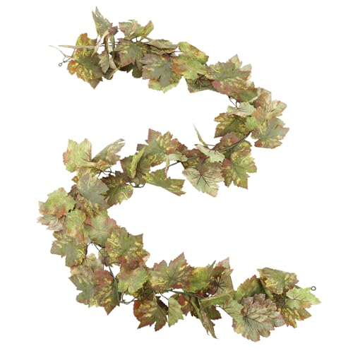 6.56ft 1pcs Artificial Grape Leaf Garland, Autumn Artificial Fake Grapes Vines, Hanging Plant Grape Vines Decor for Home Wedding Party, Garland Decoration, Photo Wall Display - color: Green and Yellow-1pc (No Grapes)
