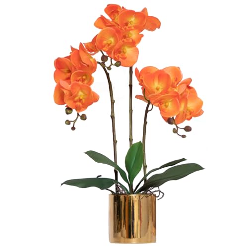 Artificial Orchid Flowers Set Real Touch Faux Flower in Vase Faux Butterfly Orchid Lifelike Orchid Arrangement for Wedding Home Office Party Hotel Decoration - color: Orange