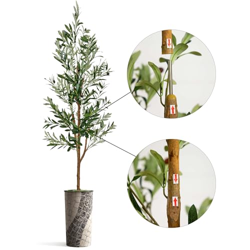 Artificial Tree in Geometric Pattern Planter, Fake Olive Silk Tree for Indoor and Outdoor Home Decoration - 68" Overall Tall (Plant Pot Plus Tree) - style: Olive Tree