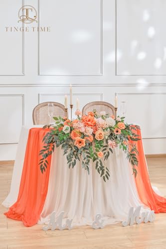 TINGE TIME Artificial Sweetheart Flower Swag with Table Cloth and Table Runner, Pack of 3 Floral Arrangement for Wedding Sweetheart Table Centerpiece Decoration (CoralPink&Champagne) - color: Coral Pink & Champagne