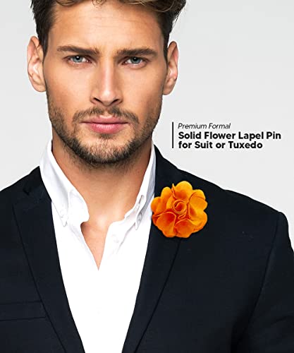 Premium Men's Formal Solid Color Flower Lapel Pin - Boutonniere for Men, Brooch Pin - color: Orange