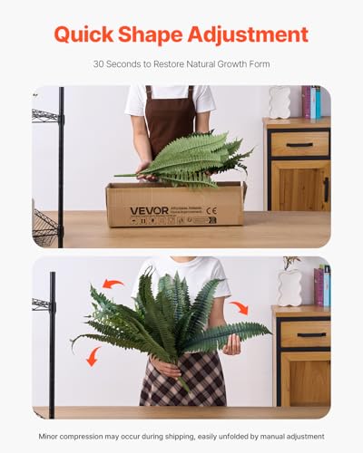 VEVOR Artificial Ferns, Natural Spread Diameter 41 Inch, Large Hanging Fake Boston Ferns, Sunlight Resistant Fake Plant Wall Decor with 80 Branches and Flowerpot, Faux Fern for Home Office Outdoor - size: 42 inch（80 Branches）