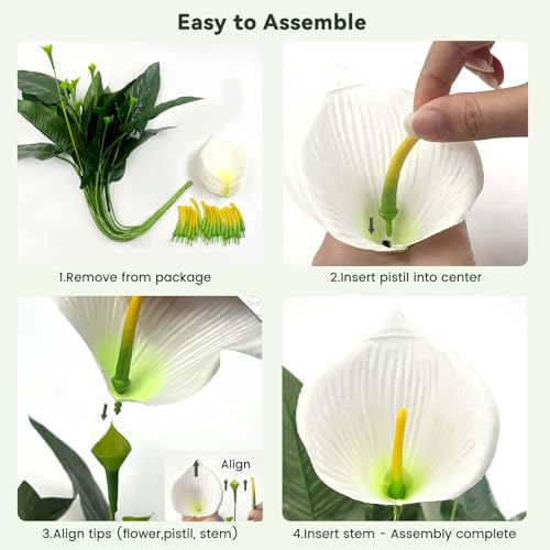 SNAIL GARDEN 18 Blooms Artificial Calla Lilies with Leaves, 22in/56cm Fake Flowers for Wedding Bouquet with Rotatable Flower Heads, White Artificial Flowers for Centerpiece, Home Décor