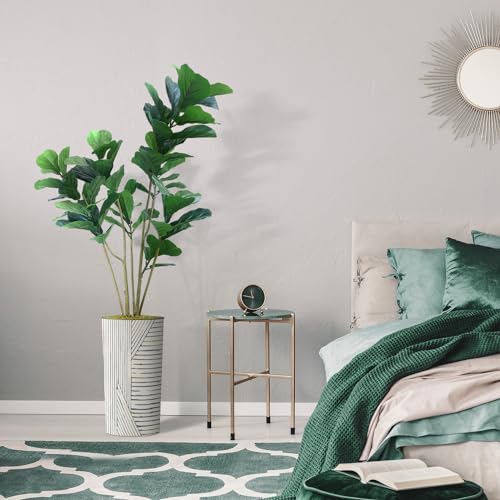 Artificial Tree in Geometric Pattern Planter, Fake Ficus Lyrata Silk Tree for Indoor and Outdoor Home Decoration - 66" Overall Tall (Plant Pot Plus Tree) - style: Ficus Lyrata