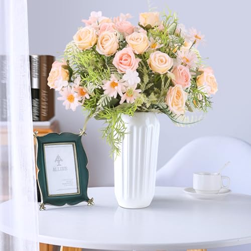 3 Pcs Artificial Rose Flowers Fake Rose Silk Bouquet Plastic Flower Arrangements Wedding Decoration Faux Floral Table Centerpieces Home Decorations(Pink) - color: Pink