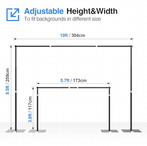 EMART Heavy Duty Backdrop Stand for Parties, 8.5x10 ft Pipe and Drape Adjustable Back Drop Stand Kit with Flat Base, Sturdy Photo Background Frame DIY Pole for Flower Wall Wedding Curtain - color: Black, size: 10X8.5ft