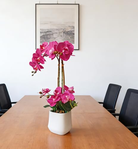 Faux Orchid Fake Flowers Lifelike Purple Artificial Orchid in Pot 18.9In Tall Large Phalaenopsis Flowers for Decoration Elegant Faux Flower for Home Party Decor Arrangement Table Centerpiece - color: Purple