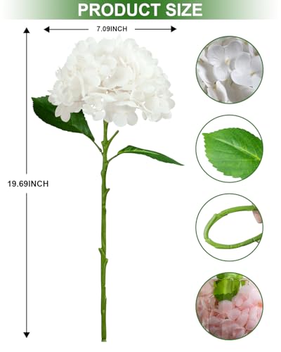 3Pcs Real Touch White Hydrangea Artificial Flowers - 16.7" 3D Latex Creamy White Faux Hydrangeas with 7.1" Large Head for Wedding Centerpieces, Vase Decor - color: White