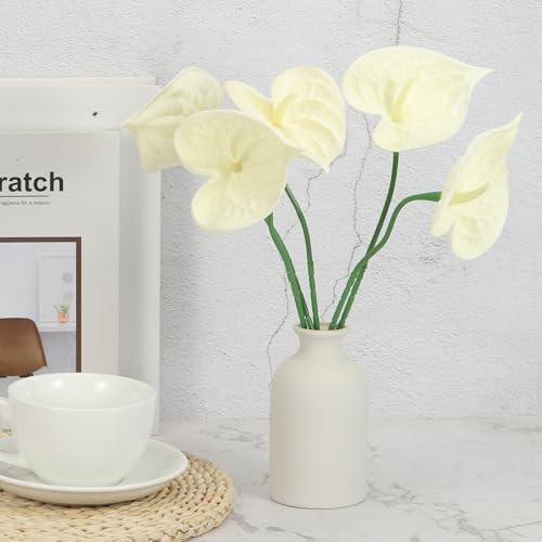 PATIKIL 13" Artificial Anthurium Lily Flowers, 10 Pack Permanent Flower Floral Arrangements Bouquet for Home Decor Bridal Wedding Festival Party, Beige - color: Beige