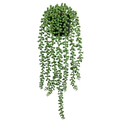 LOYWREE Fake Plants Indoor Artificial String of Pearls Plant in Black Pots, Realistic Green Faux Succulent Hanging Plants for Shelf Decor Desk Home Garden Decorations - color: String of Pearls, size: 1Pack