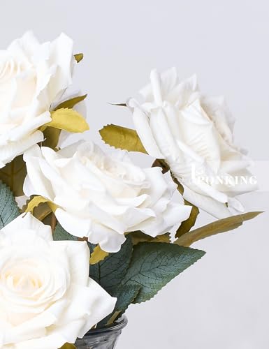 PONKING 3.1"(8cm) Manta Rose Artificial Flower 7pcs Realistic Faux Silk Roses Fake Flowers Bouquets Arrangements Decor for Wedding Spring Mother's Day, Home Table Decorations, White Flower - color: B 7pcs White Rose