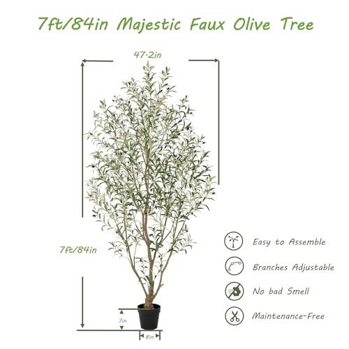 Nafresh Super Full Faux Olive Tree, 7FT Artificial Olive Tree Indoor, Fake Silk Trees with Realistic Leaves and Lifelike Fruits for Indoor Outdoor Living Room Corner Office Bedroom Home Decor - size: 7ft