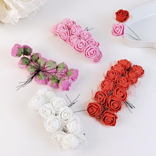 36 Pcs Mini Artificial Rose Flower Heads - 25mm Faux Roses for DIY Wedding Decor, Hair Clips, Cake Toppers, and Party Crafts (36, Rose Red) - color: Rose Red