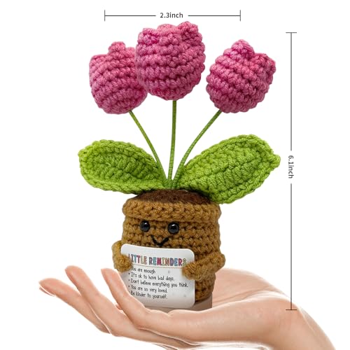 Ucuber Handmade Crochet Tulips Flowers, Positive Crochet Flower Emotional Support Gift,Inspirational Appreciation Birthday Gifts for Women, Mom, Teacher, Coworker (Little Reminders)