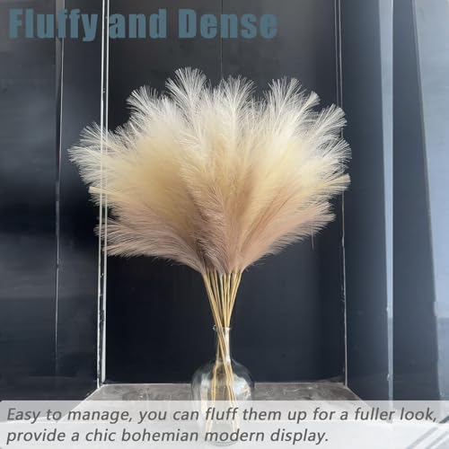 38" 10 Stems Faux Pampas Grass Decor - Tall Pampas Grass for Floor Vase, Boho Home Wedding Mothers Day Decoration (Beige Mixed) - color: Beige & Coffee & Brown