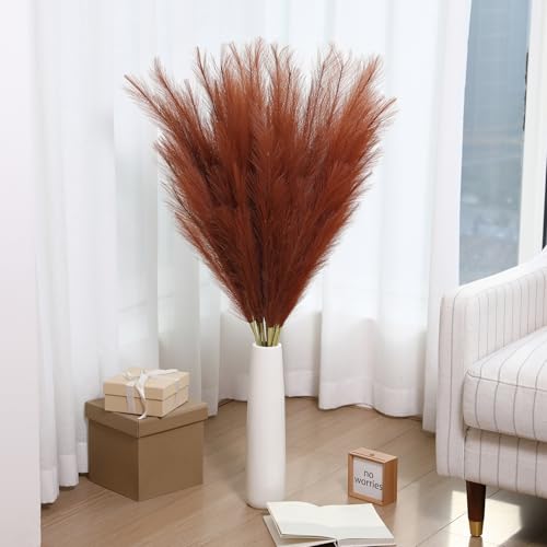 Wertuirk Burnt Orange Pampas Grass, 8 Pcs 45 Inch Tall Large Faux Pompous Grass, Long Artificial Flowers for Floor Vase, Wedding, Party, Baby Shower, Farmhouse and Fall Decor (Burnt Orange) - color: Burnt Orange