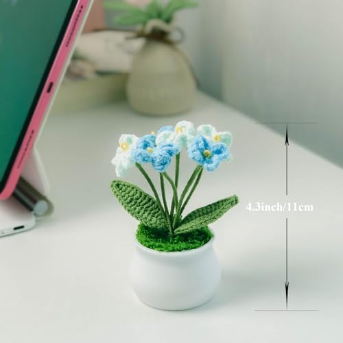 Joekaran Crochet Flowers Cute Little Potted Flower, Gift for Birthday, Teacher’s Day, Graduation, Anniversary, Valentines, Decor for Car Dashboard,Home Office Decoration (Blue Gradient Myosotis) - color: Blue Gradient Myosotis