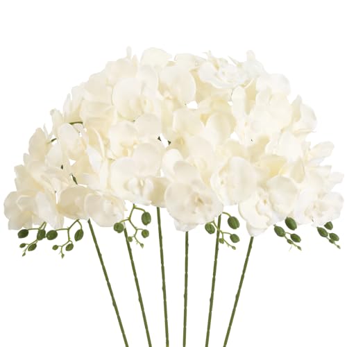 Orchids Artificial Flowers 6PCS Silk Orchids 35" Fake Orchid Stems Artificial Orchids that Look Real for Wedding Home Table Centerpieces Decor(Cream White) - color: Cream White