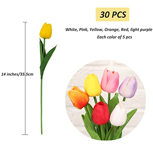 30pcs Real Touch Tulips PU Artificial Flowers Plants Decor, Multi Color Fake Tulips Flowers for Arrangement Wedding Party Easter Spring Home Dining Table Room Office Decoration. - color: Colours