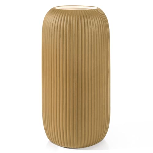 Ceramic Vase for Flowers – Modern Small Ribbed Textured Flower Vase for Home Decor, Pampas Grass, Decorative, Farmhouse, Coffee Table, Kitchen Centerpieces, Bookshelf and Home Living (Milk Coffee) - color: Milk Coffee