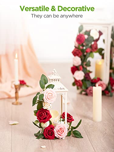 InnoGear Artificial Flowers, 50 Pcs Blush Foam Fake Roses Bulk with Stems for Decoration DIY Wedding Bouquets Centerpieces Bridal Shower Party Christmas Tree - color: Blush