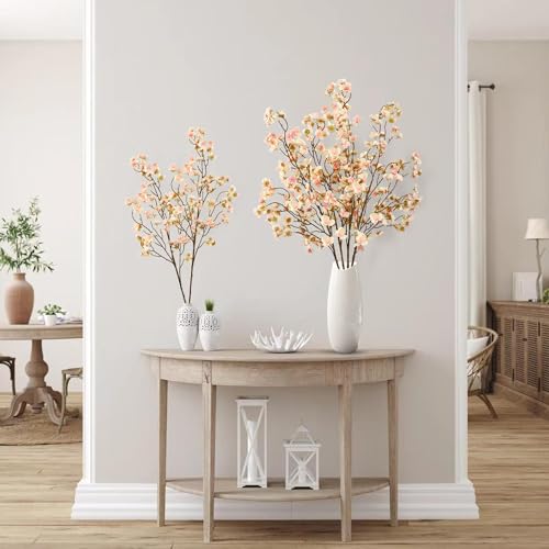 Sggvecsy Artificial Cherry Blossom Flowers 4 Pcs Faux Cherry Blossom Stems Faux Silk Cherry Blossom Branches 41’’ Fake Flowers Long Stems for Vase Arrangements Home Wedding Table Decor (Champagne) - color: Champagne