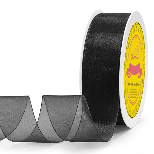 Black Organza Ribbon 1-1/2 inch x 50 Yards Sheer Chiffon Ribbon for Gift Wrapping Wedding Invitations Party Decoration Bridal Bouquets Crafts - color: Black, size: 1-1/2" X 50 Yards