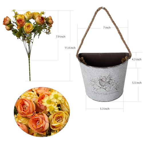 5 Pcs Fake Flowers in Vase Artificial Flower Arrangement Faux Peony Flowers for Home Decor Wall Decoration (Orange Yellow) - color: Orange Yellow