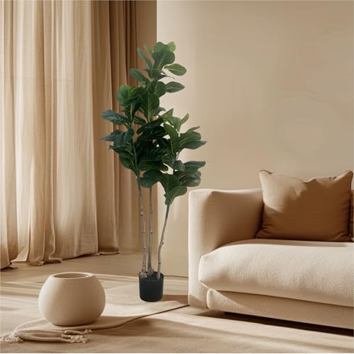 XBrand 5ft Artificial Fiddle Leaf Fig Tree, Realistic Leaves Faux Ficus Lyrata Floor Plant for Indoor Home, Living Room and Office Decor, Decorative Fake Tree, Housewarming Gift - color: Fiddle Leaf Fig Tree - 5ft