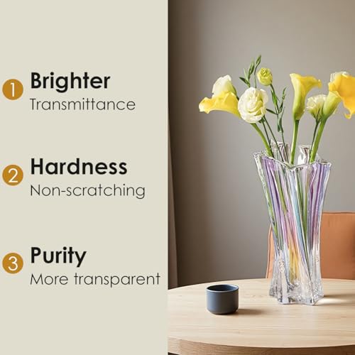 Crystal Glass Vase – Heavy Crystal Vase for Flowers with Weighted Bottom, Thick Durable Decorative Vases for Modern Home Decor, 9.8″ 3.5lb Clear Centerpiece (Rainbow-Colored X 2) - color: Rainbow-colored X 2
