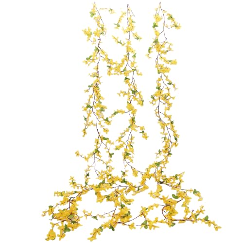 3Pcs Artificial Flowers Vine 5.9ft Silk Flower Garland Yellow Spring Garland Decor Fake Hanging Artificial Jasmine Vines for Indoor Outdoor Home Wall Party Wedding Arch Decoration - color: Yellow-3