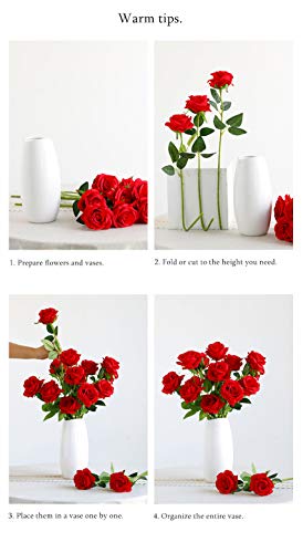 Laelfe 12 pcs Artificial Red Roses Flowers Long Stem Fake Silk Rose for Home Wendding Decorations(Red) - color: Red