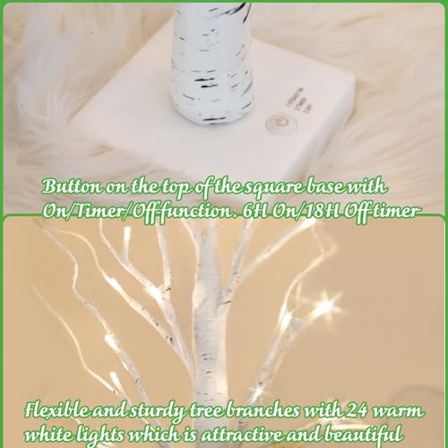 PEIDUO Home Decor, 2FT Birch Tree with LED Lights, Warm White Light up Tree Lamp, Artificial Trees for Home Table Inside, Battery Powered, Timer (2PK) - style: 2PK Birch Tree